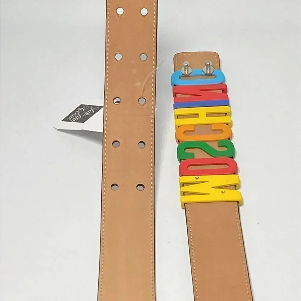 Moschino Multicolor Logo Buckle Leather Belt size 50/34”